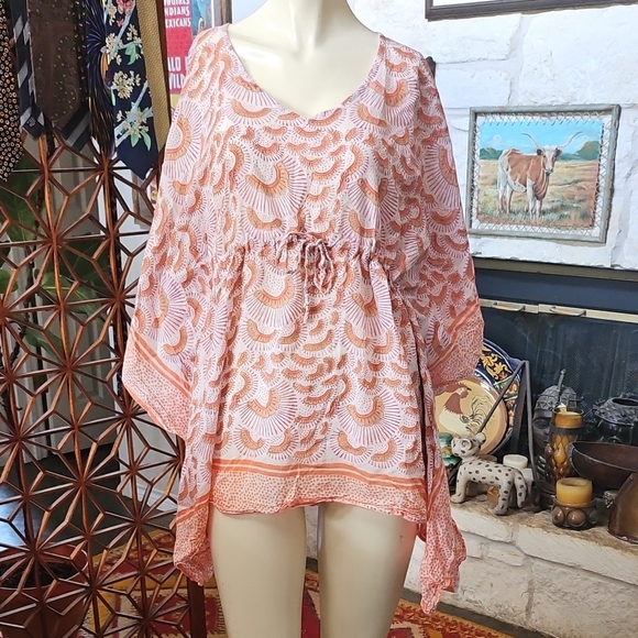 Handmade? Roomy Cotton Hankie Scarf Blouse Butterfly Sleeves One Size - Picture 1 of 7